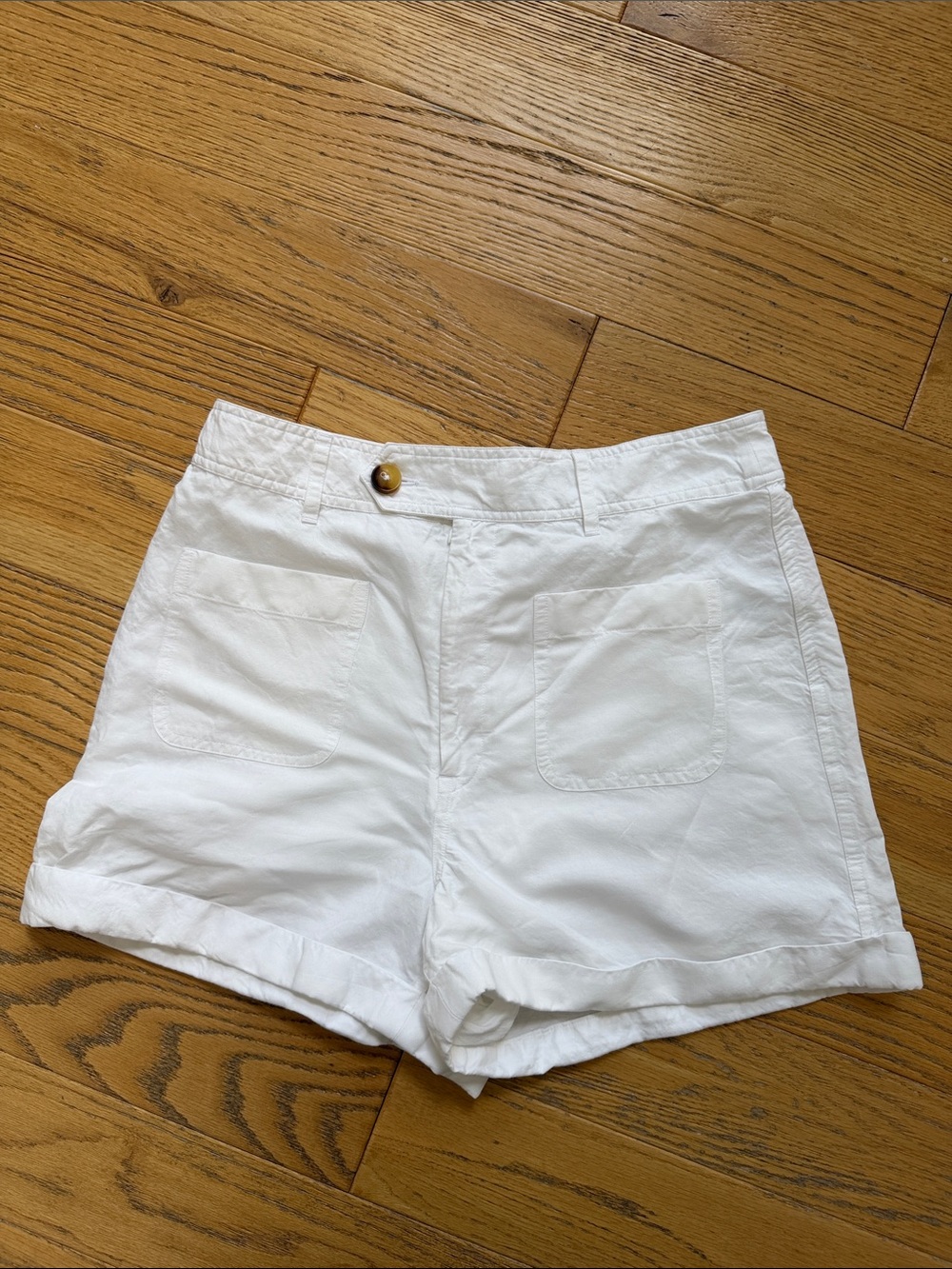White High-Rise Cotton/Linen Shorts